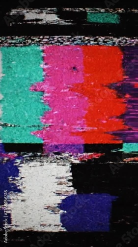 Vintage VHS glitch effect with static noise and tracking errors on a distorted television screen