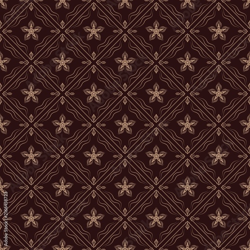 Obraz na płótnie Elegant Traditional Floral Seamless Pattern on Dark Brown Background
