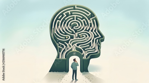 Obraz na płótnie Thought Maze Concept with Person Navigating Complex Ideas