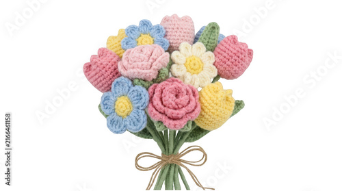 Handmade crochet flower bouquet isolated on transparent background