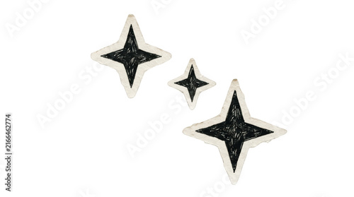 Three handdrawn star shapes isolated on transparent background