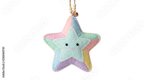 Pastel felt star ornament isolated on transparent background
