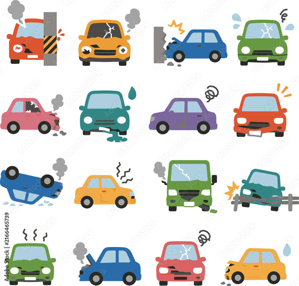 Naklejka premium Car Accident Icon Set Traffic Safety Illustration