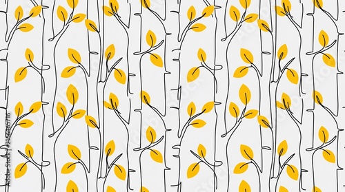 Seamless Autumn Birch Tree Line Art Pattern Background