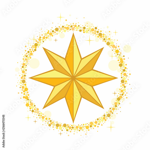 Golden Star with Sparkling Particles Around It.