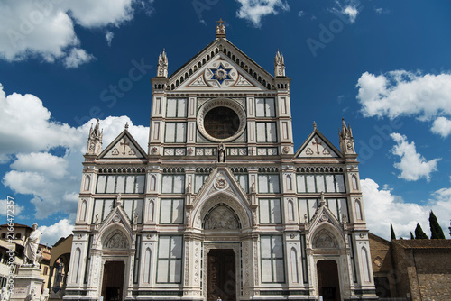 the white front facade of the basilica of santa croce in florence italy