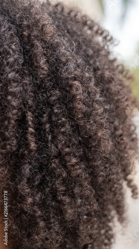 Voluminous natural afro 3C 4A brown curly coily hair closeup with defined springy curls