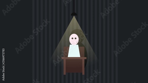 Interrogation Room Scene with Person Under Spotlight in Dark
