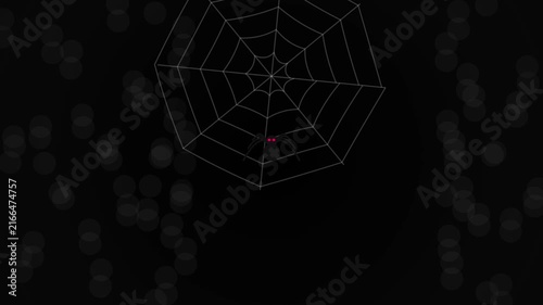 Spider with Glowing Eyes on a Cobweb in Dark Background