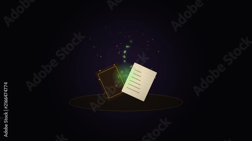 Magic Book and Glowing Paper with Floating Math Symbols