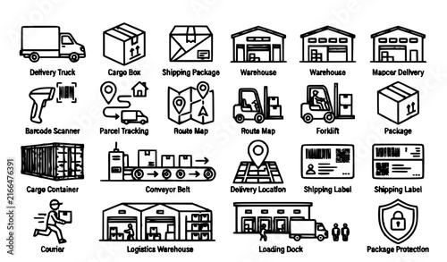 Delivery and Logistics Outline Icons Set