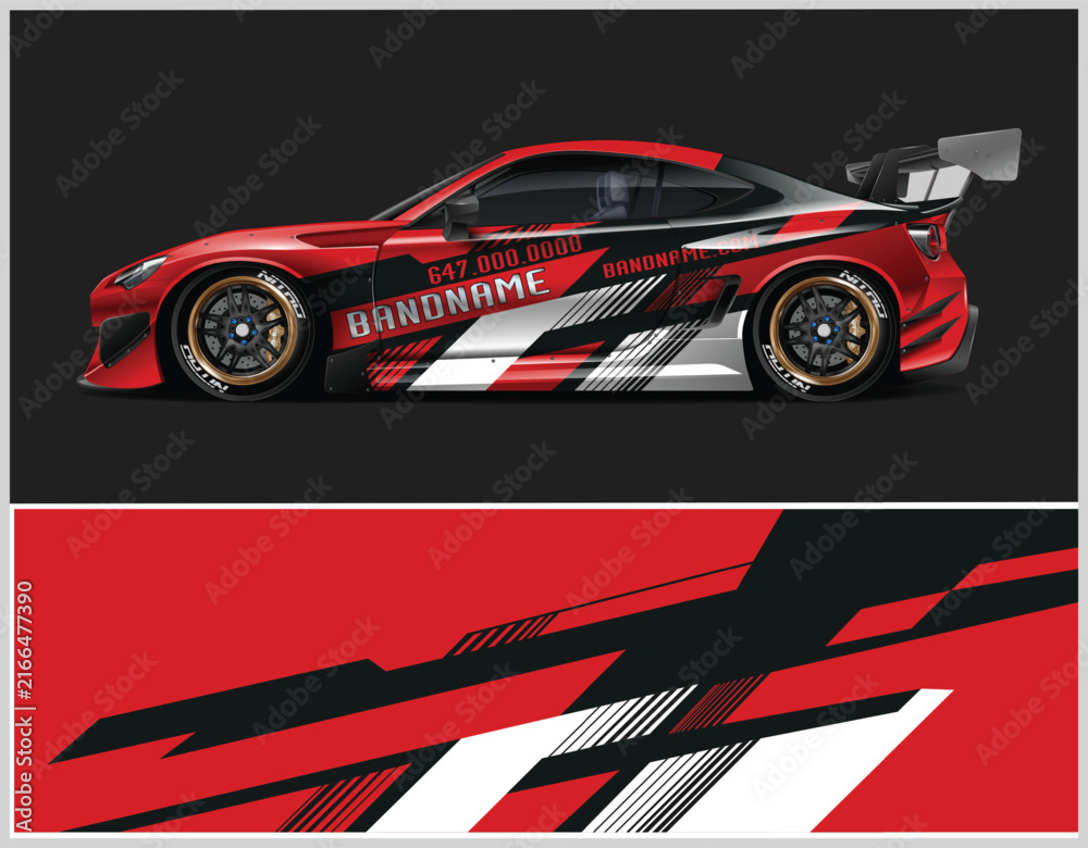 Naklejka premium Dynamic Red Racing Car Wrap Design