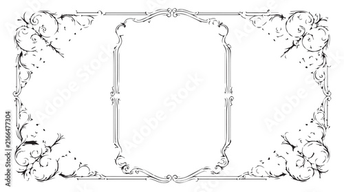 Intricate vintage ornate frame border with floral corners and central panel design.