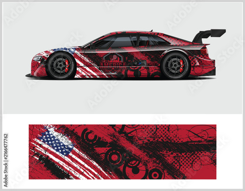 Dynamic American Flag Racing Car Wrap Design