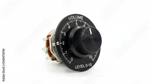 Professional rotary potentiometer volume control knob with black scale for audio device.