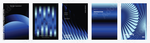 Abstract gradient poster templates set. Vector blue geometric covers with blurred light effects, modern grid layouts and futuristic shapes for flyer, brochure and presentation design.