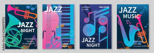 Photography Jazz music festival poster design vector set
