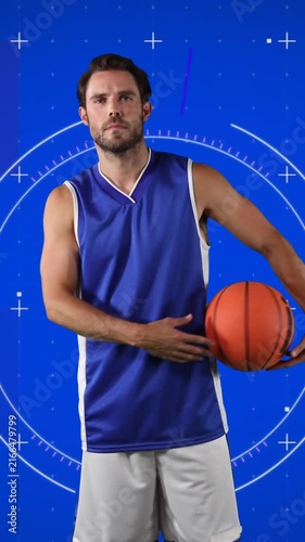 Animation of red shapes over basketball player with ball
