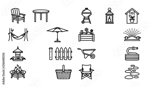 Gardening and Outdoor Living Outline Icons Set