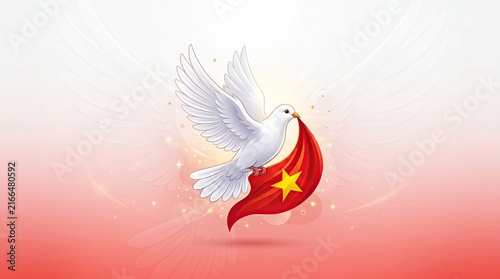 White dove flying with Vietnam flag for Vietnam Independence Day celebration concept photo