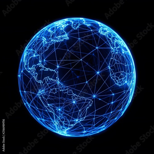 Premium Neon Digital Globe with Holographic Network