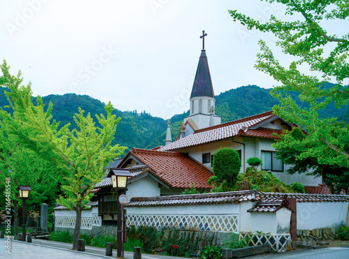 Catholic Church Rising Above the Historic Town of Tsuwano Japan