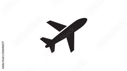 Silhouette of Airplane in Flight Against White Background, Minimalist Transport Symbol.