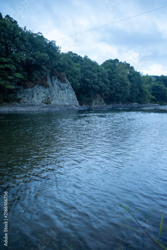 Calm River Surrounded By Forest In Rural Japan