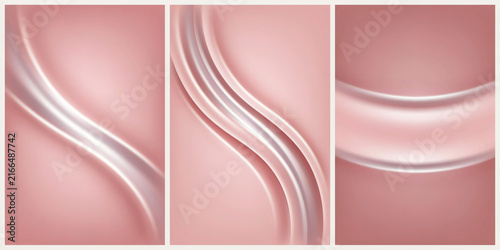Soft pink and rose gold fluid wave patterns in three vertical panels