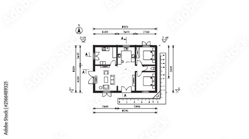 Floor Plan of a Residential House with Multiple Rooms and Features.