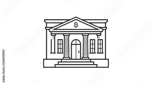 Classical Public Building with Columns and Pedimented Entrance on Urban Streetscape.