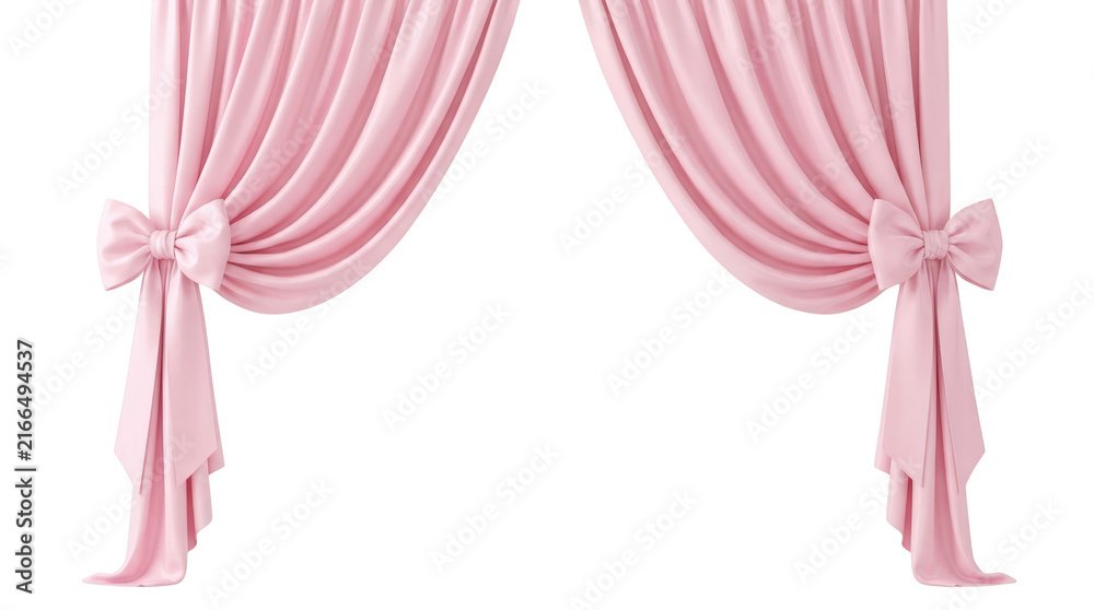 Obraz premium Elegant pink curtains tied with bows isolated on transparent background