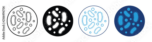 Probiotic good bacteria icon set with healthy gut microbiome and beneficial bacteria symbols in outline and solid styles vector isolated on transparent background
