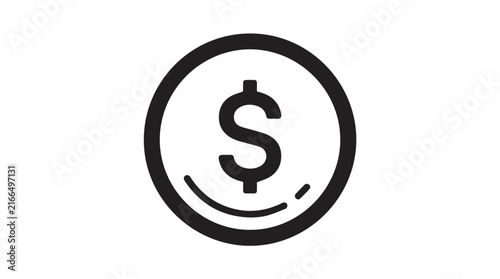 Minimal circular dollar sign icon representing money and finance concepts for business use and graphic design.