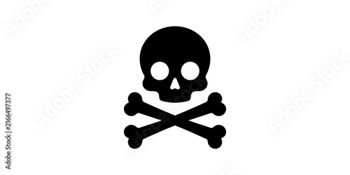 Obraz na plátně Black skull and crossbones symbol featuring stark contrast design for warning labels caution signage safety hazards medical toxicity or pirate themed imagery icon
