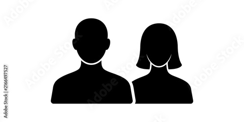 Two people silhouette icon in black color for user profile interface design or social network community avatar representation representing diverse group unity.