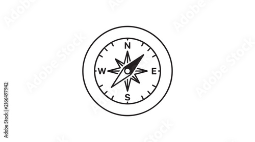 Minimalist compass rose illustration with cardinal directions and navigation theme.