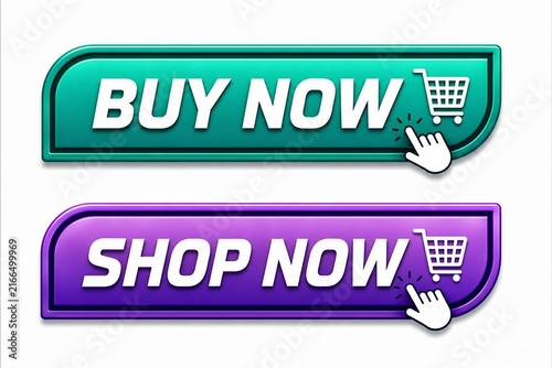 Modern buy now and shop now call to action buttons with shopping cart icons