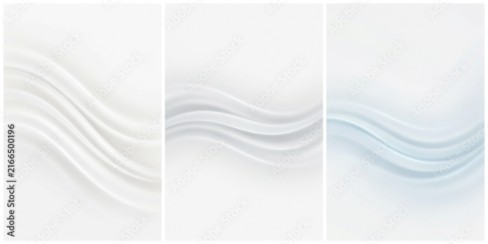 Obraz premium Set of three vertical backgrounds with soft white and light blue wavy fabric textures