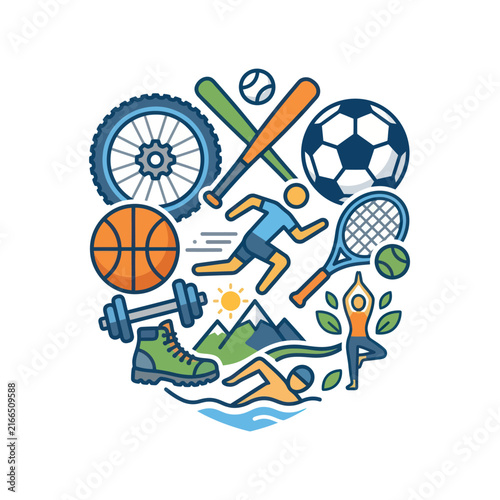 Diverse Sports and Outdoor Activities Collage: Fitness, Recreation, Healthy Lifestyle