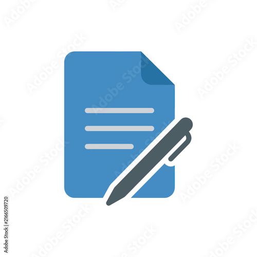 Document and Pen Icon: Writing, Signing, Agreement, Legal, Office, Business Concept
