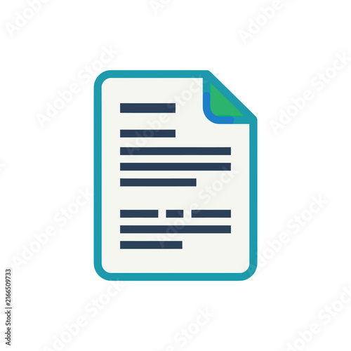 Document Icon Flat Design - Paper Sheet with Text Lines and Blue Border
