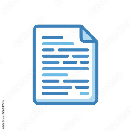 Document Icon Flat Design, Blue Lines on Paper, Vector Illustration
