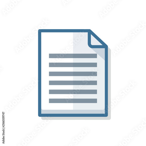 Document Icon: Paper Sheet with Lines and Folded Corner, Simple Flat Design