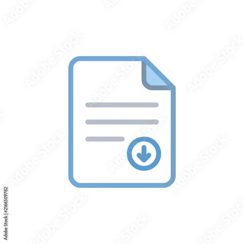 Document Icon with Download Arrow, Flat Design, Vector Illustration