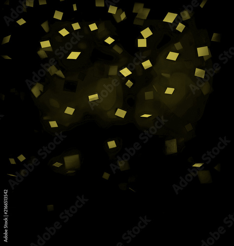 Golden confetti falling in dark space for celebrations and luxury events background