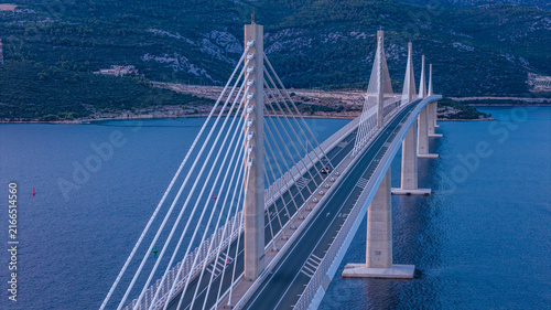 Peljesac Bridge over Adriatic Sea at sunset