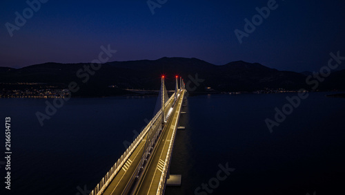 Peljesac Bridge over Adriatic Sea at blue hour