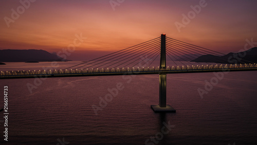 Peljesac Bridge over Adriatic Sea at blue hour