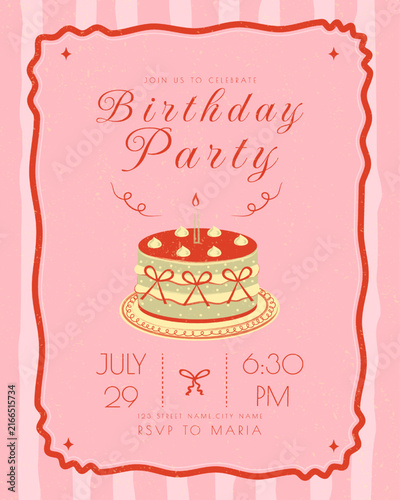 hand drawn pink celebration poster design featuring sweet dessert.